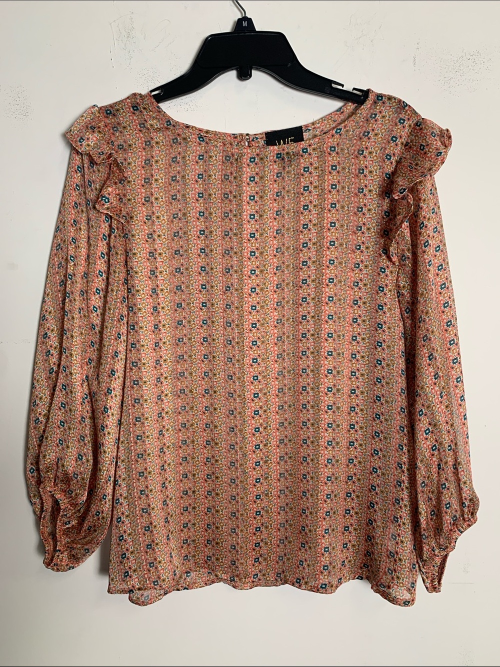 W5 Peach Floral-Print Ruffle-Shoulder Blouse